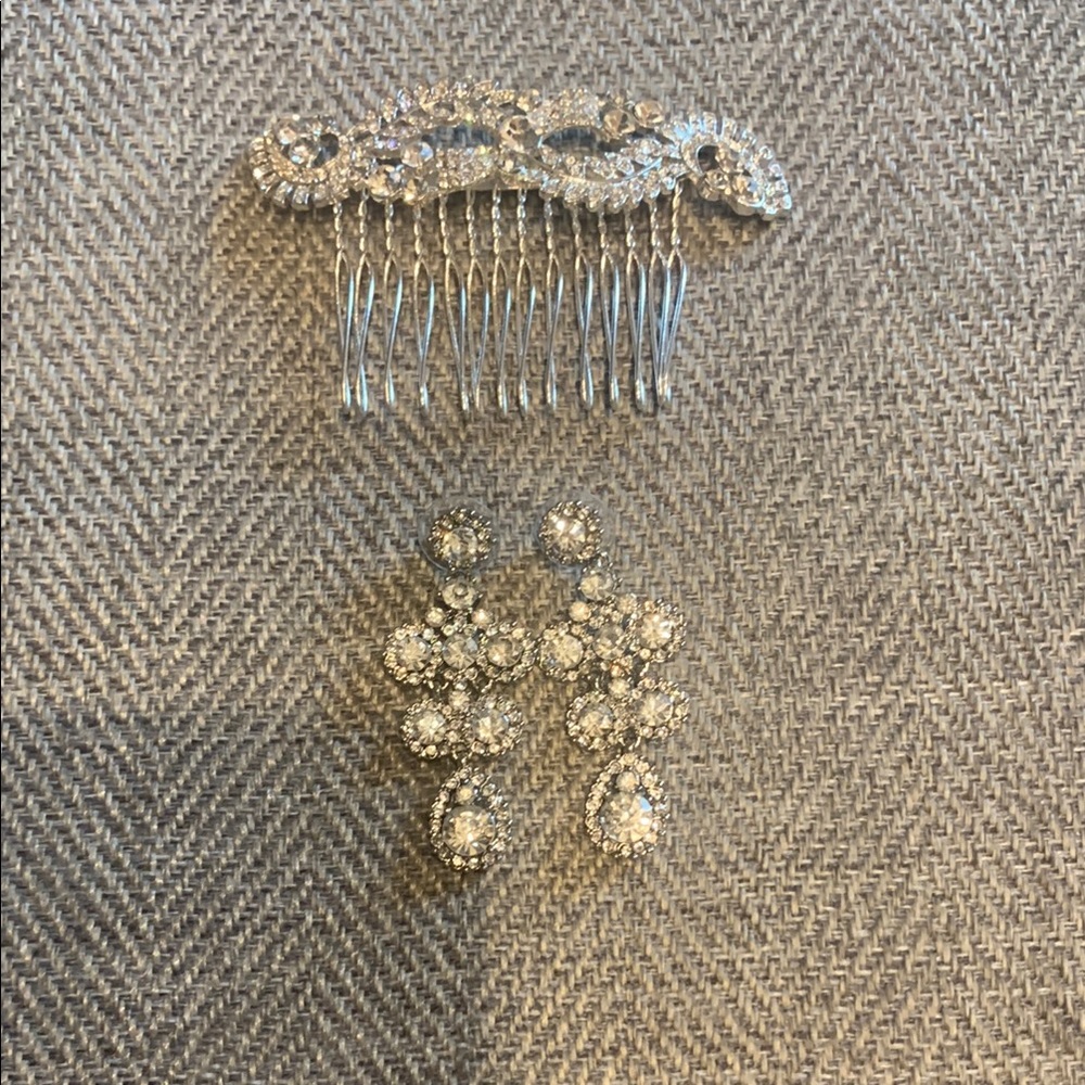 Silver Crystal Embellished Hair Accessory and Earrings combo